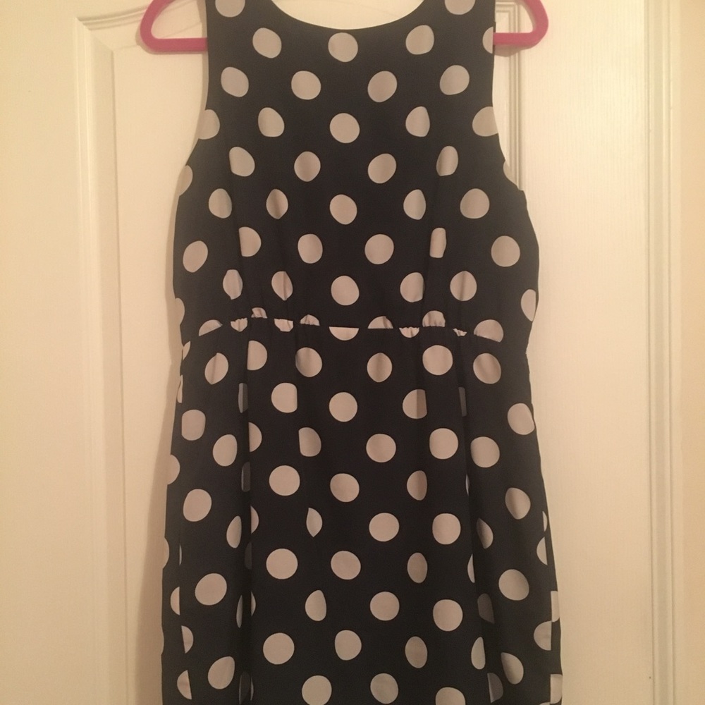 Navy and white polka dot dress